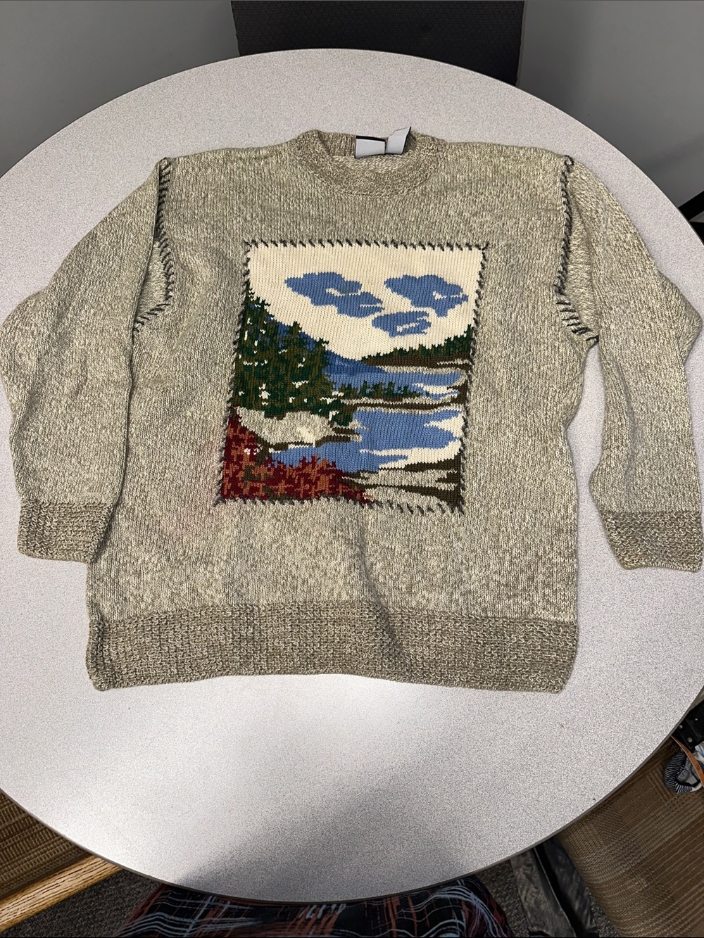 Vintage Lizsport lt green Scenic Crewneck Sweater with Landscape Motif women L
